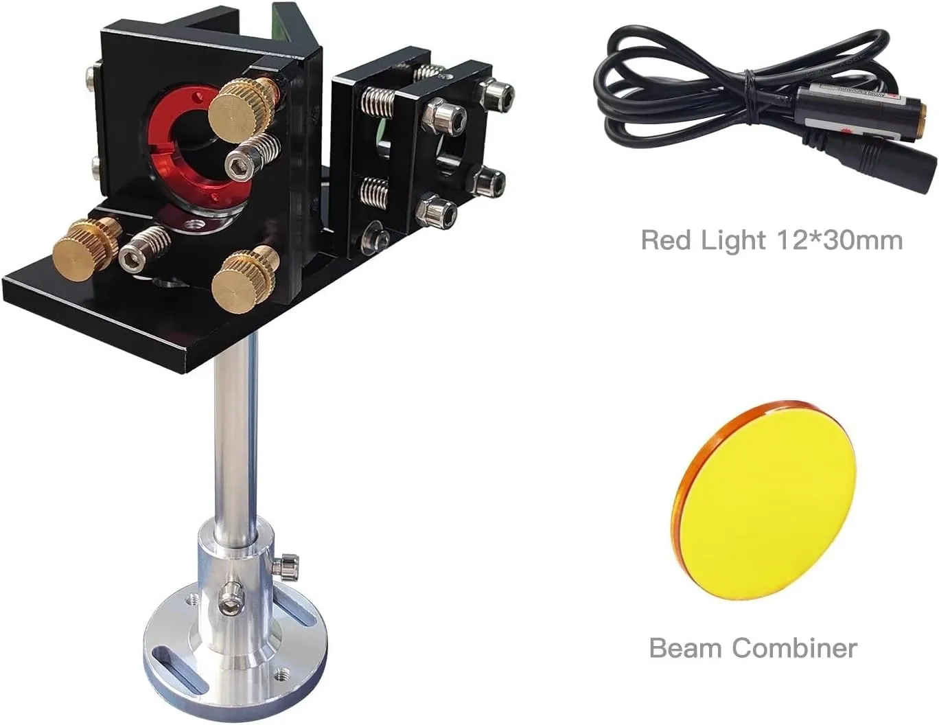 Beam Combiner Base with First Mirror Mount Dia.25mm & 1Pcs Beam Combiner Dia.25mm & 1Pcs 5V Red Pointer Dia.12mm for CO2 Laser Cutter Engraving Machine