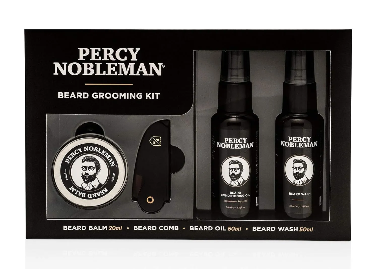 Beard Grooming Kit - Signature Scented Beard Oil 50ml, Wash 50ml, Balm 20ml & Comb