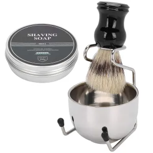 Beard Shaving Brush Set, 4pcs Shaving Tools Kit Men Shaving Soap Brush Stainless Steel Shaving Bowl Rack Kit Grooming Tool Gifts for Men Dad Boyfriend