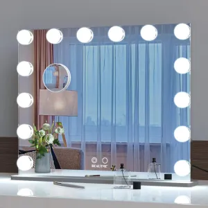 BEAUTME Vanity Mirror with Lights 24.4x19.7 Inch,Hollywood Style/Tabletop/Wall Mounted,Detachable 10X Spot Cosmetic Mirror for Vanity/Dressing Room/Bedroom,Silver