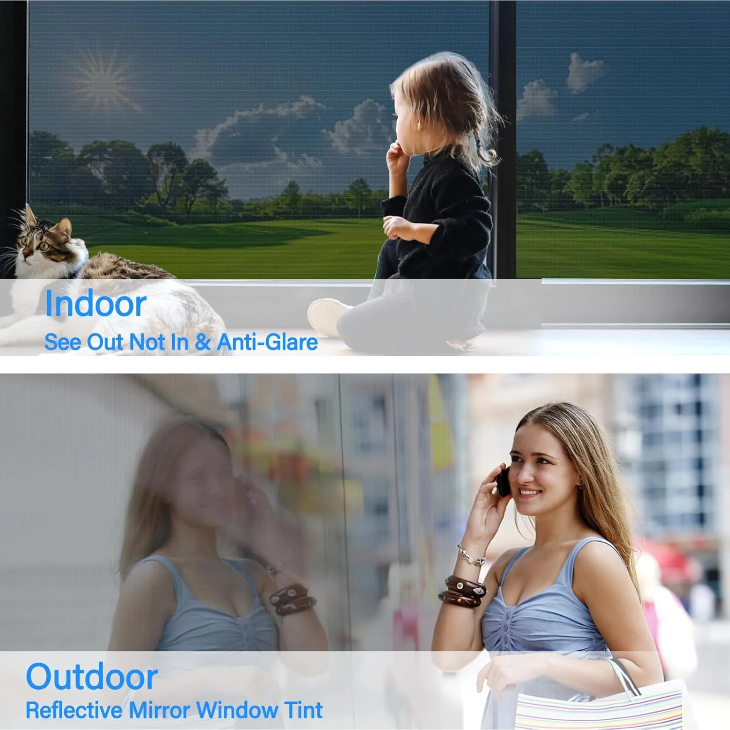 Beautysaid One Way Privacy Window Film See Out Not in Sun Blocking Home Window Tint Reflective Mirror Sun Blocker Anti UV Static Cling Window Covering for House(Black,29.5 x 118 in)
