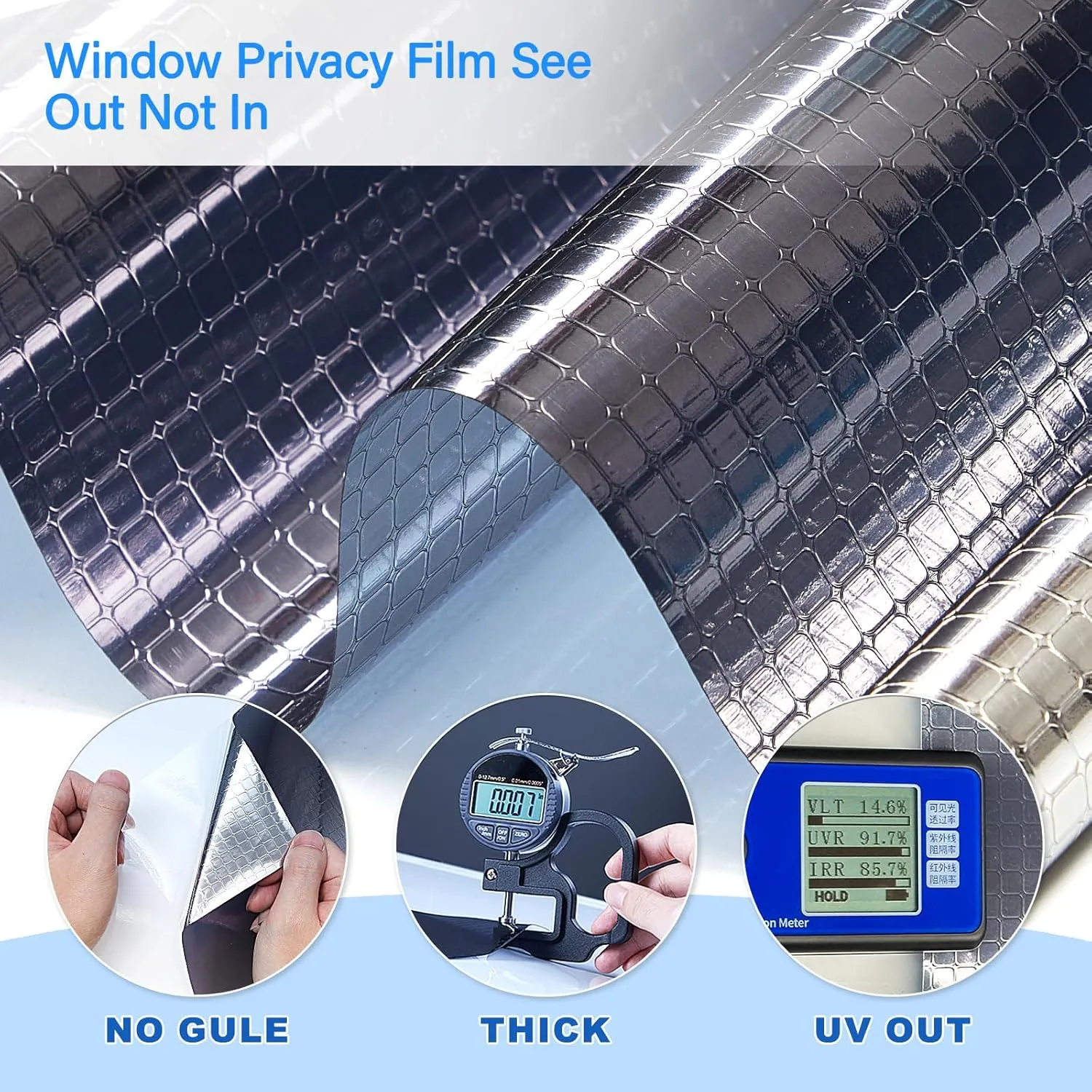 Beautysaid One Way Privacy Window Film See Out Not in Sun Blocking Home Window Tint Reflective Mirror Sun Blocker Anti UV Static Cling Window Covering for House(Black,29.5 x 118 in)