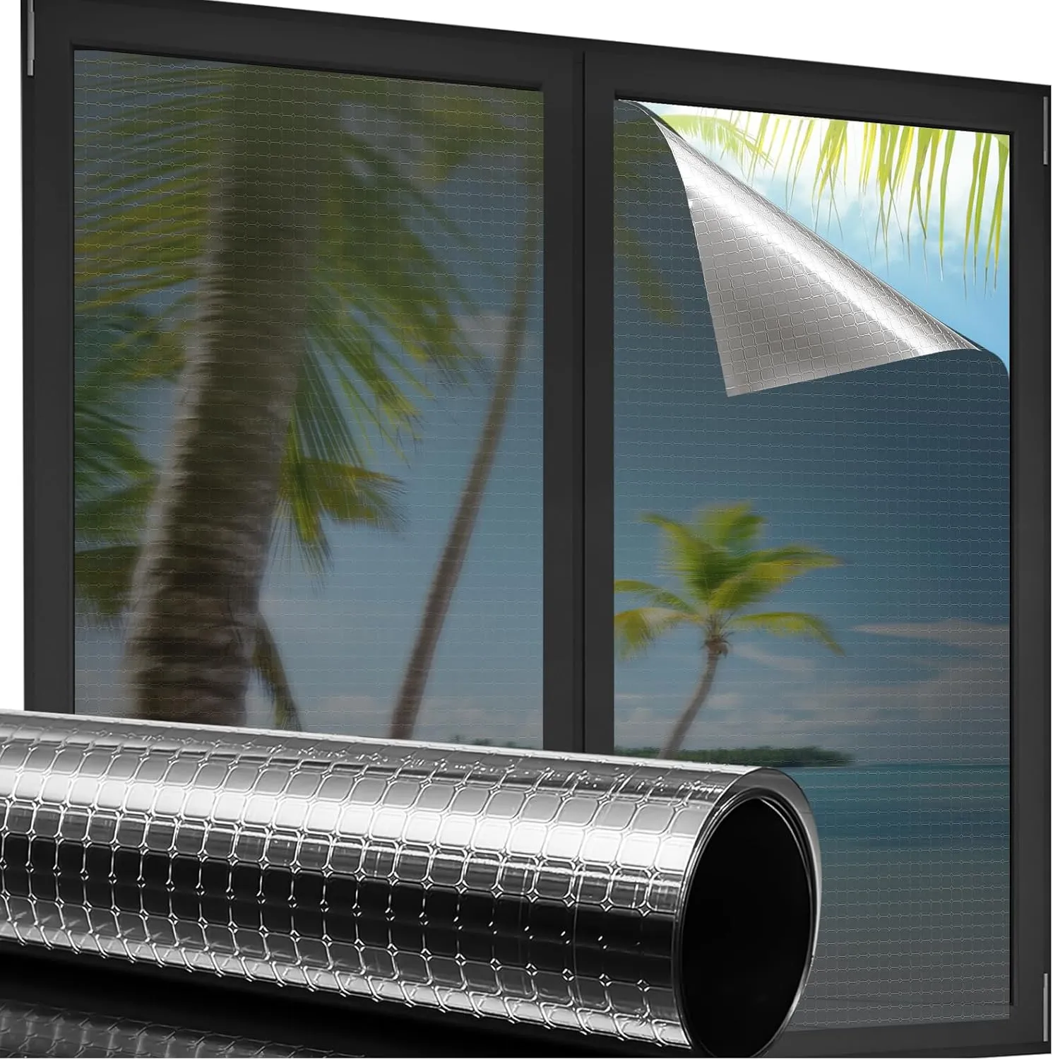 Beautysaid One Way Privacy Window Film See Out Not in Sun Blocking Home Window Tint Reflective Mirror Sun Blocker Anti UV Static Cling Window Covering for House(Black,29.5 x 118 in)