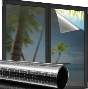 Beautysaid One Way Privacy Window Film See Out Not in Sun Blocking Home Window Tint Reflective Mirror Sun Blocker Anti UV Static Cling Window Covering for House(Black,29.5 x 118 in)