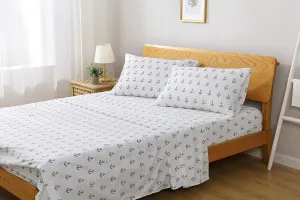 Bedding Bed Sheet 4 Piece Queen Breathable Hotel Cozy Comfy Hypoallergenic Microfiber - Deep Pockets - Wrinkle, Fade Shrinkage Resistant - Sheets & Pillowcases Blue Anchors