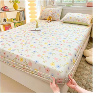 Bedspread with Elastic Corners, Long Staple Cotton Sheets Deep Pocket, Brushed Fitted Sheet Mattress Protector (B,Twin:35x79in(90 * 200CM))