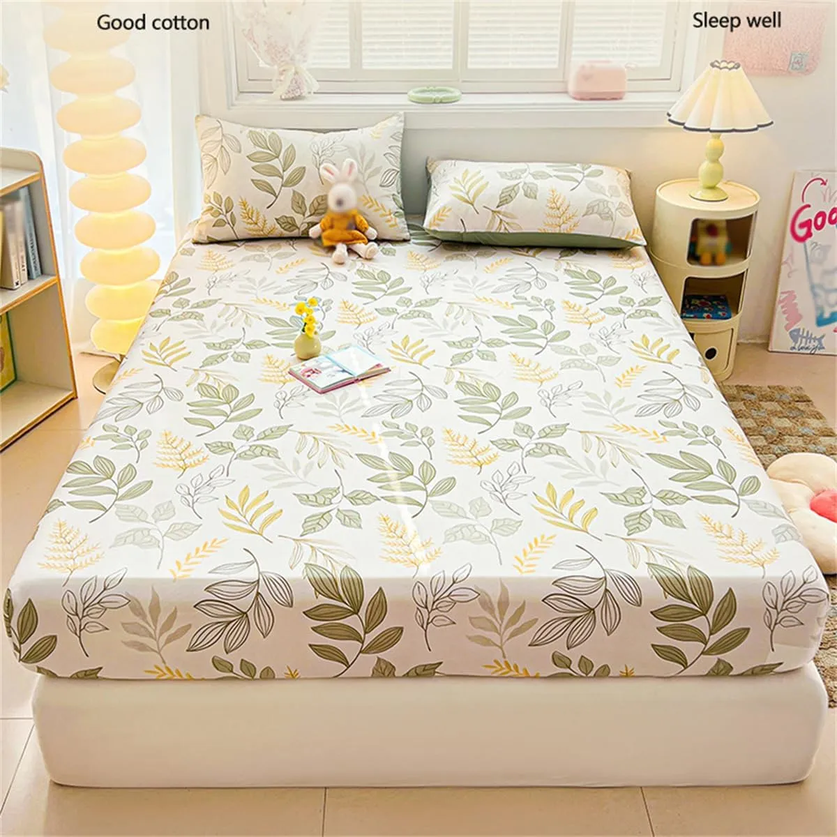 Bedspread with Elastic Corners, Long Staple Cotton Sheets Deep Pocket, Brushed Fitted Sheet Mattress Protector (B,Twin:35x79in(90 * 200CM))