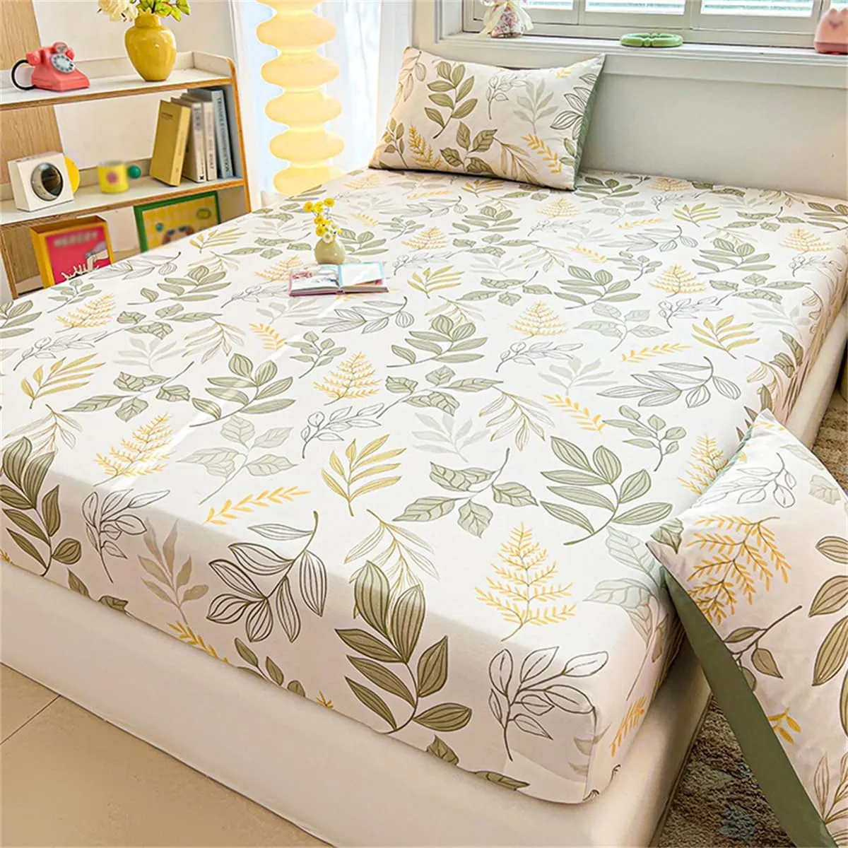 Bedspread with Elastic Corners, Long Staple Cotton Sheets Deep Pocket, Brushed Fitted Sheet Mattress Protector (B,Twin:35x79in(90 * 200CM))