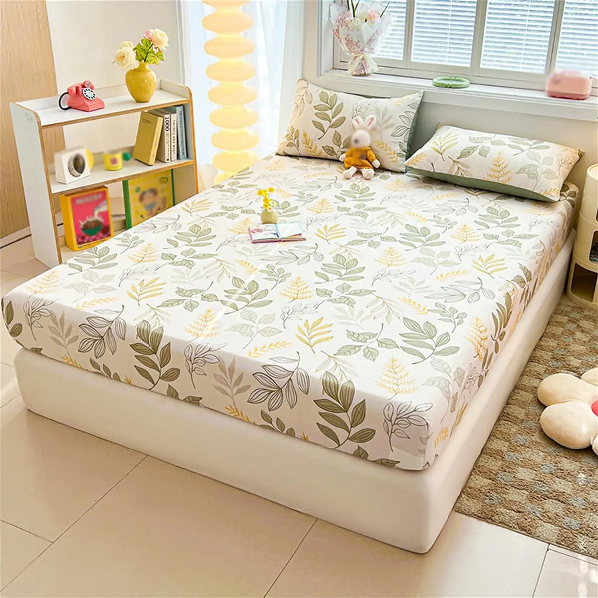 Bedspread with Elastic Corners, Long Staple Cotton Sheets Deep Pocket, Brushed Fitted Sheet Mattress Protector (B,Twin:35x79in(90 * 200CM))