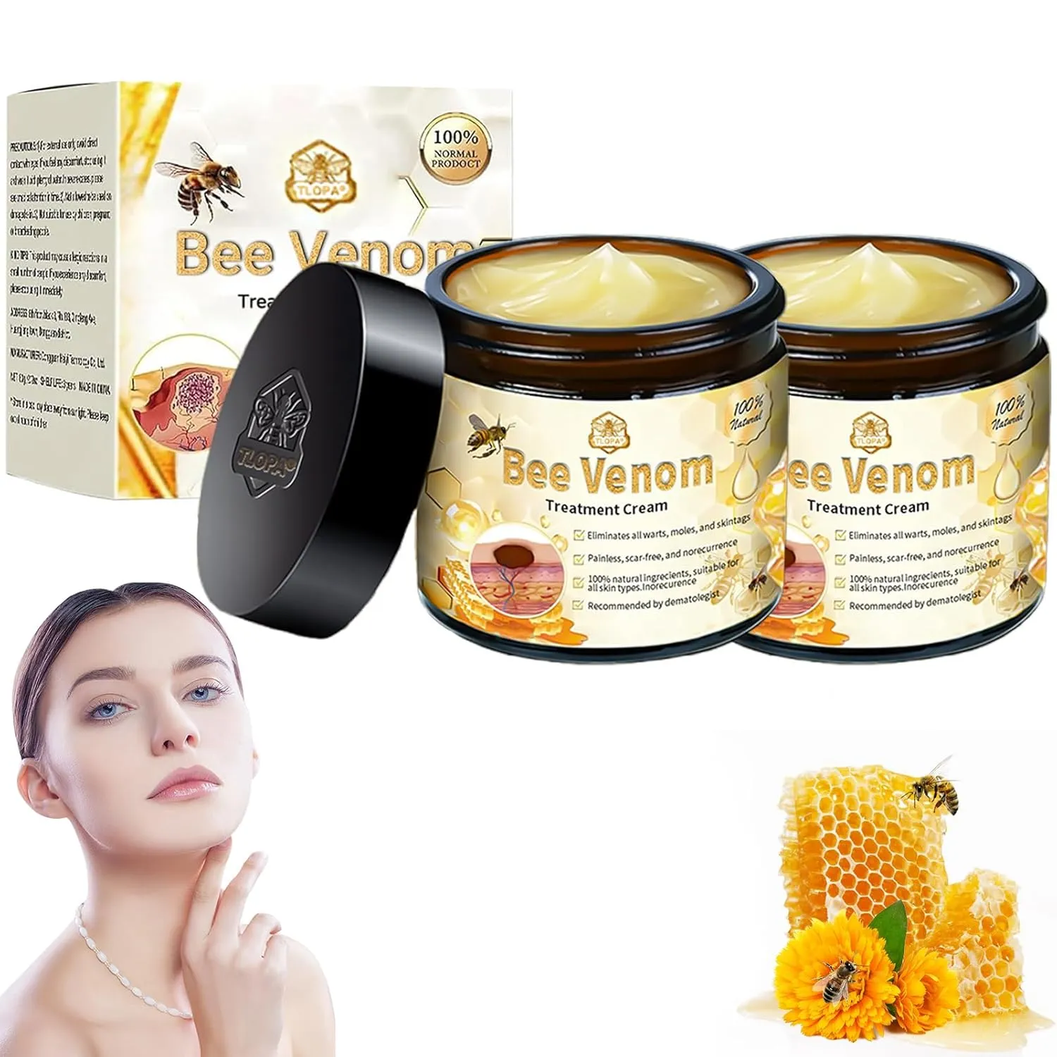 Bee Venom Skin Treatment Cream, Bee Venom Treatment Cream, Professional Bee Venom Repair Cream, Bee Venom Cream for All Body Parts (2PCS)