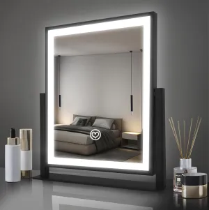 Beelux Hollywood Style Vanity Mirror - 12 in Black Makeup Mirror with Light, Dimmable Lights, Smart Control, Adjustable Warm White/Natural/Daylight, 360°Rotation for Makeup Enthusiasts