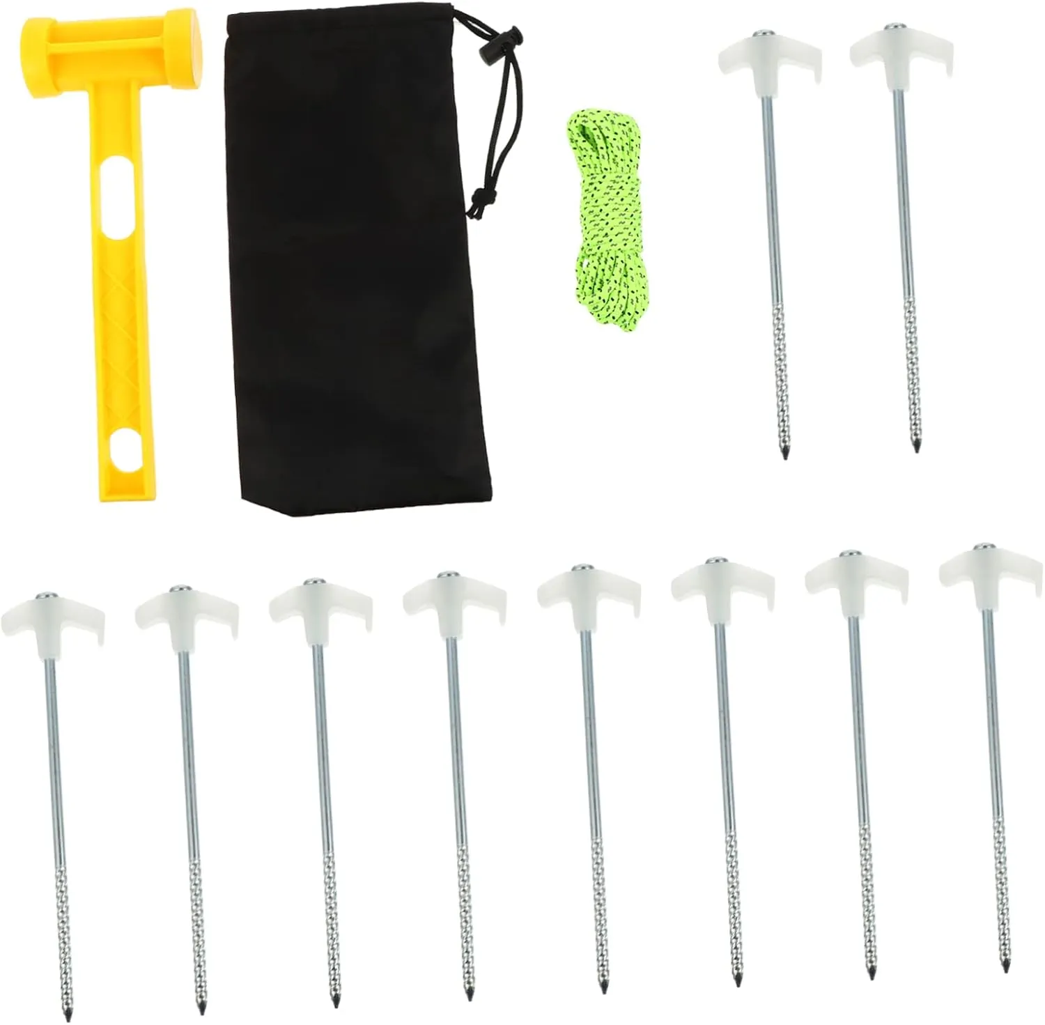BESPORTBLE 1set Outdoor Camping Tent Stake Kit Spiral Pegs Hammer Rope Heavy Duty Steel Ground Anchors for Tents Tarps and for Hiking Family Trips