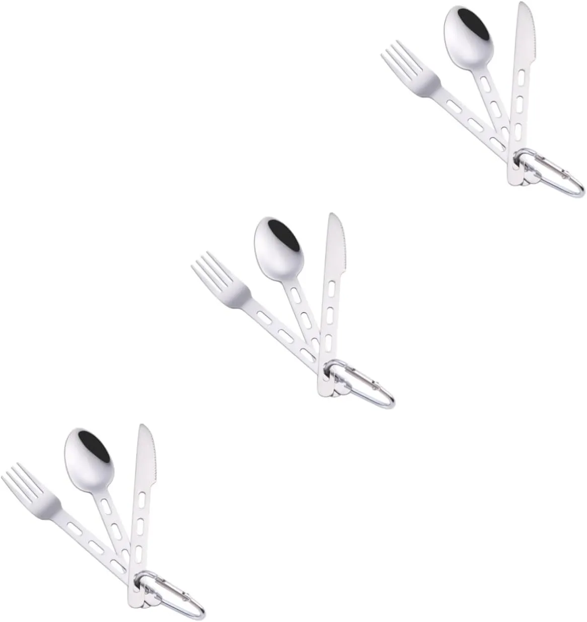 BESPORTBLE 3sets Portable Stainless Steel Utensil Cutlery Kit for Travel Camping Hiking and Picnics Includes Spoon Fork and Cutter Lightweight Design Easy to Clean for Outdoor Dining