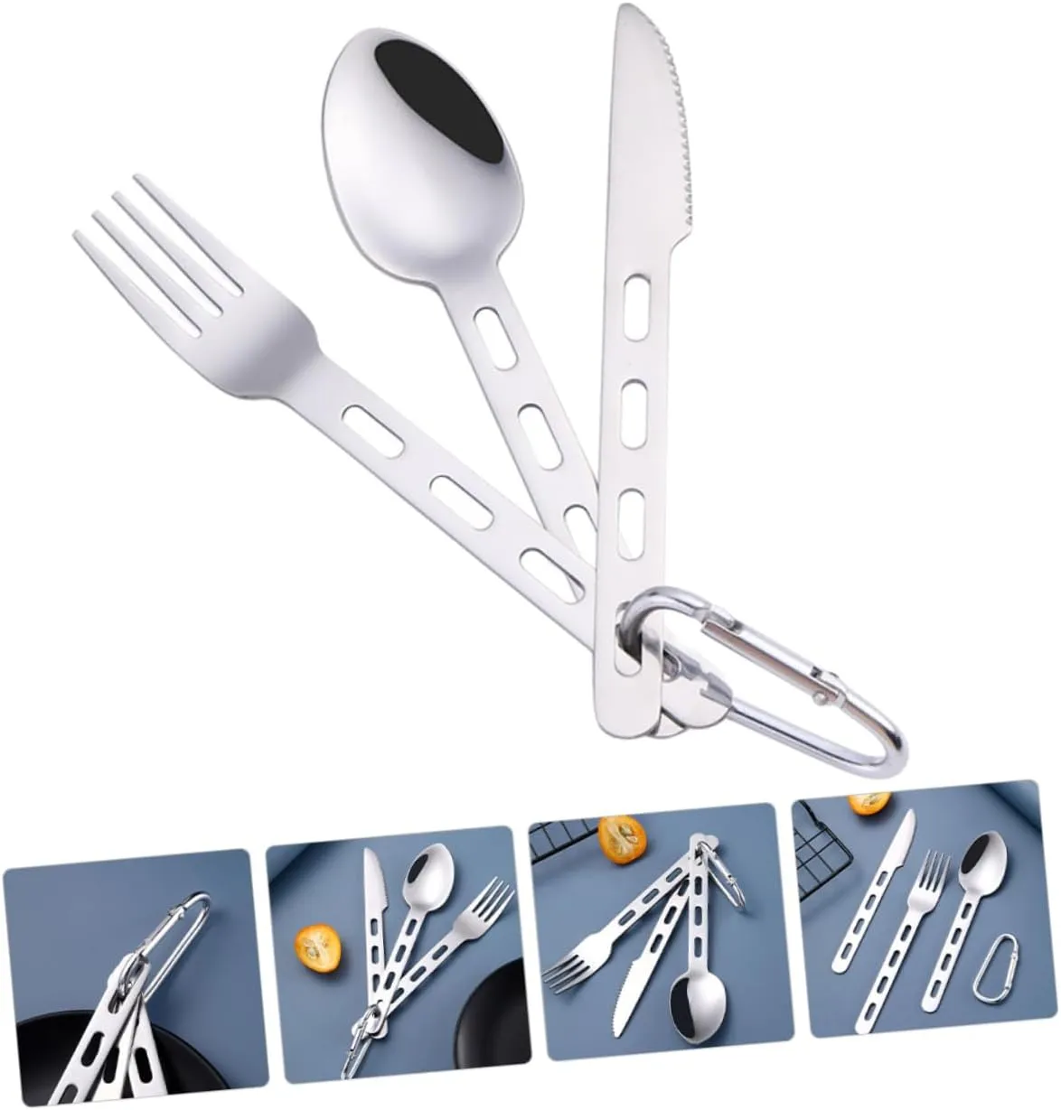 BESPORTBLE 3sets Portable Stainless Steel Utensil Cutlery Kit for Travel Camping Hiking and Picnics Includes Spoon Fork and Cutter Lightweight Design Easy to Clean for Outdoor Dining
