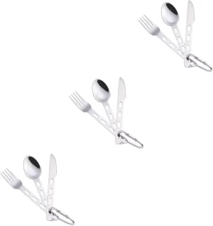 BESPORTBLE 3sets Portable Stainless Steel Utensil Cutlery Kit for Travel Camping Hiking and Picnics Includes Spoon Fork and Cutter Lightweight Design Easy to Clean for Outdoor Dining