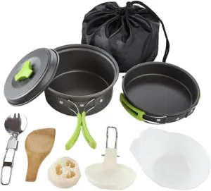 BESPORTBLE Cooking Pots Pans Set for Camping 1-2 Person Outdoor Cooking Kit Easy-Clean Design