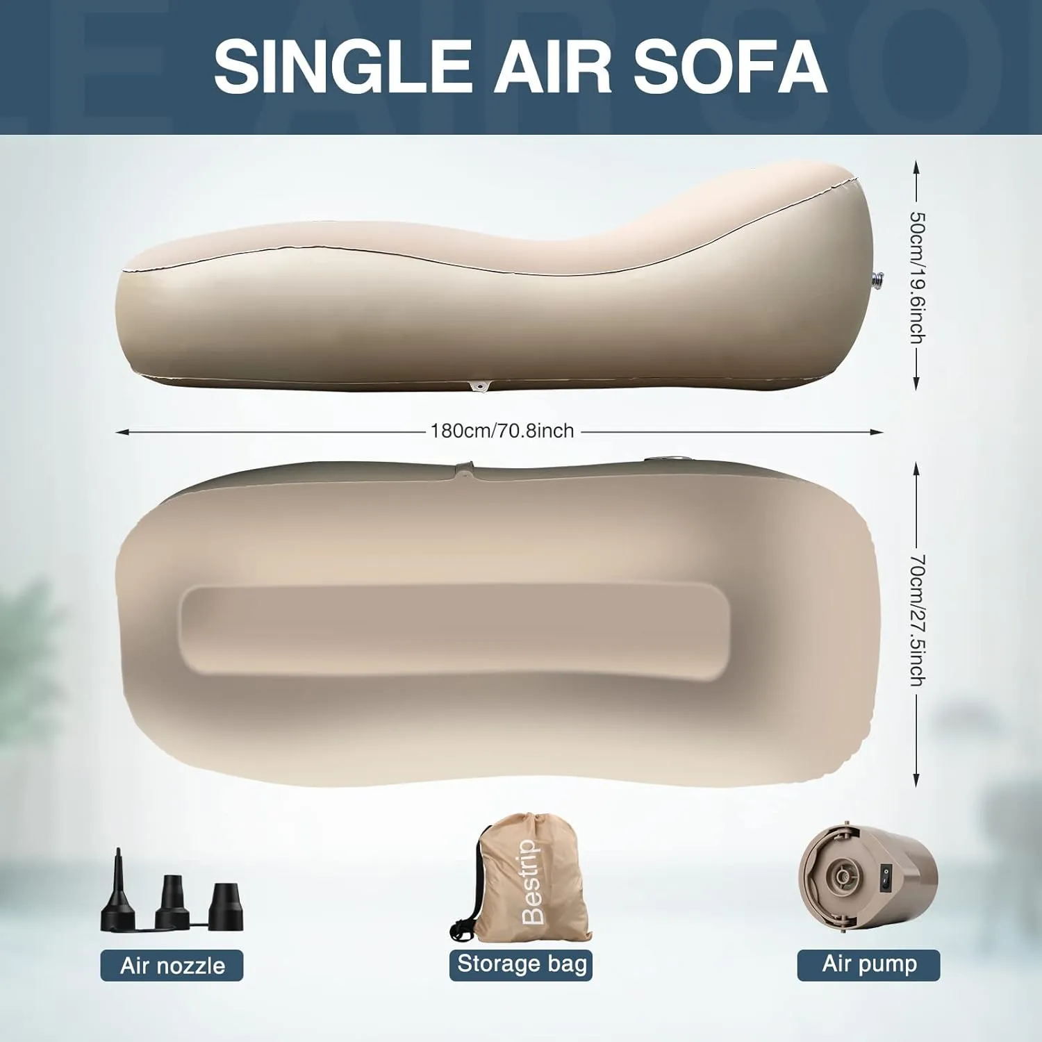 Bestrip Auto Inflatable Couch, Air Mattress Sofa Bed with Portable Air Pump (brown), BP800