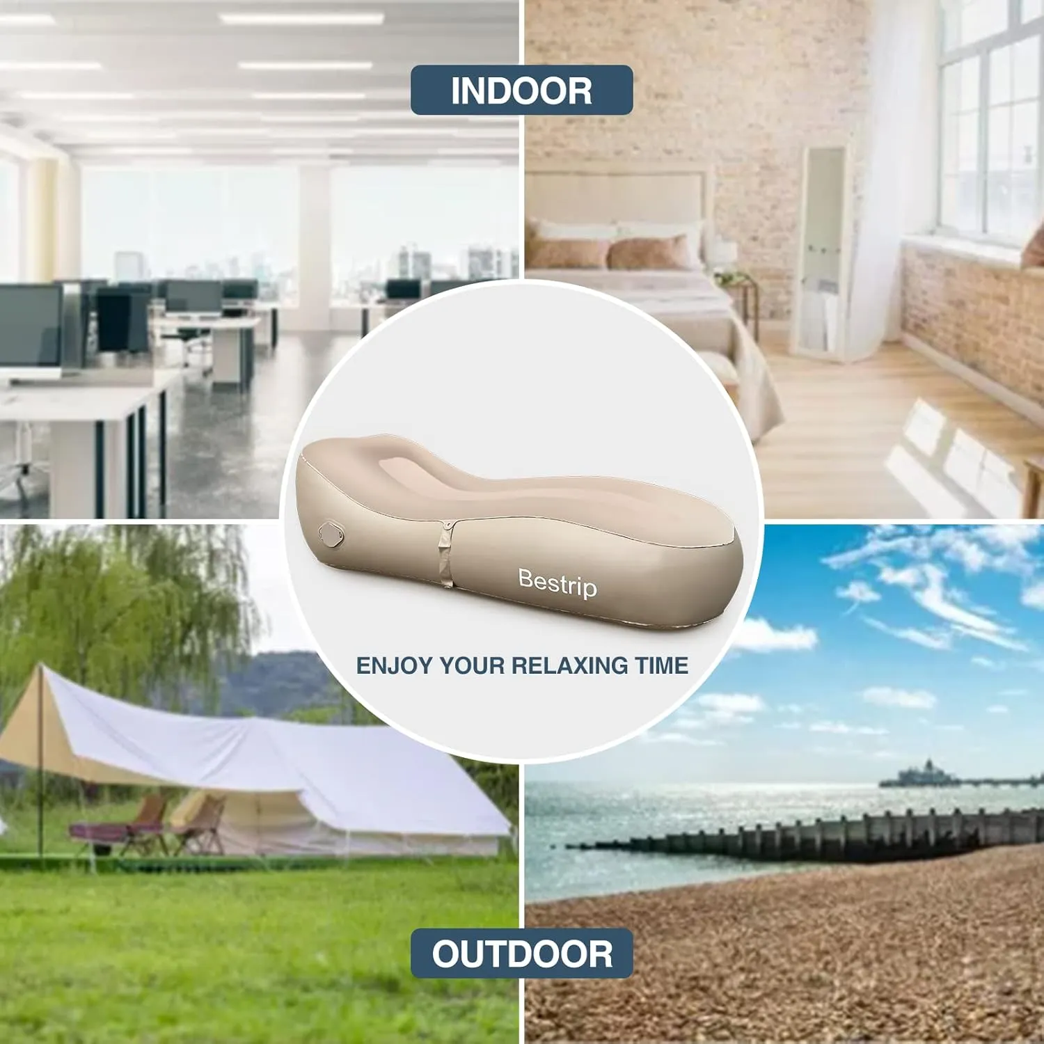 Bestrip Auto Inflatable Couch, Air Mattress Sofa Bed with Portable Air Pump (brown), BP800