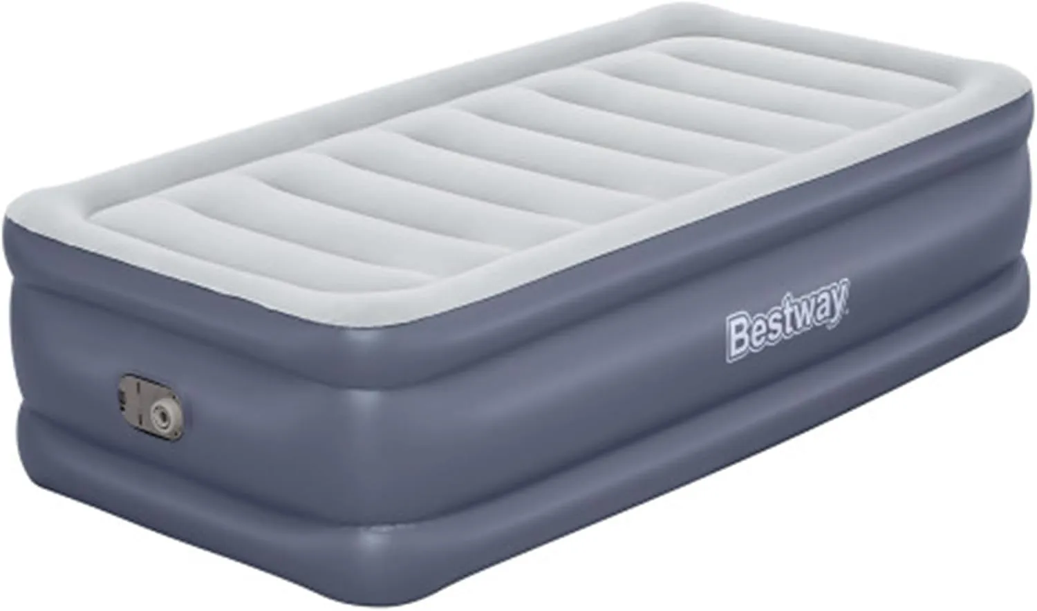 Bestway Air Mattress, TriTech Twin Airbed with Built-in Pump and Storage Bag, Gray