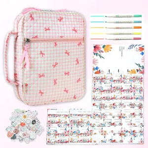 Bible Cover Case for Women,Large Quilted Bible Carrying Case with Bible Study Supplies, Plaid Bow Church Bag Bible Study Kit Bible Journaling Supplies,Birthday Christian Gifts for Women(L)