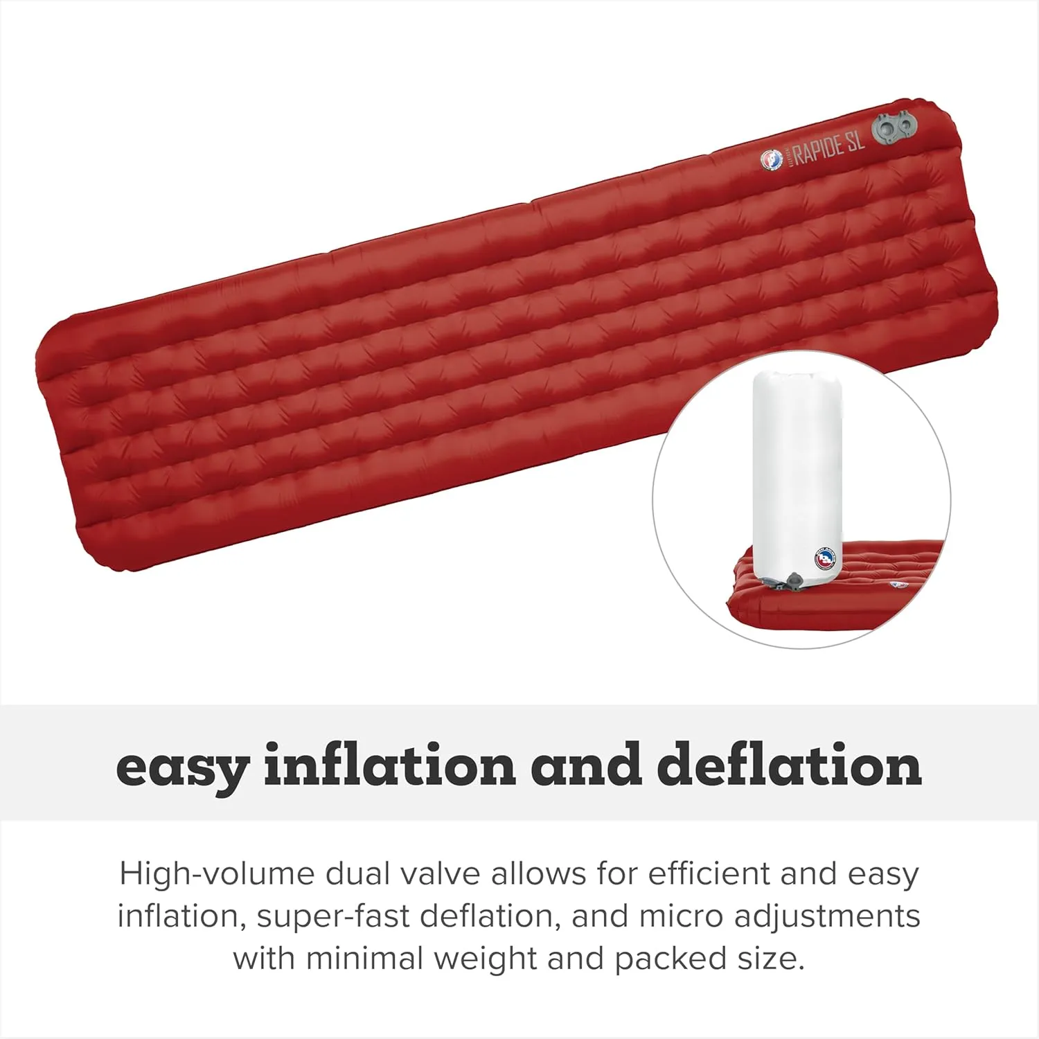 Big Agnes Rapide SL - Insulated Sleeping Pad, Ultralight, All Season Compact Backpacking and Hiking, Pumphouse Sack Included, Orange, 20x72 Regular