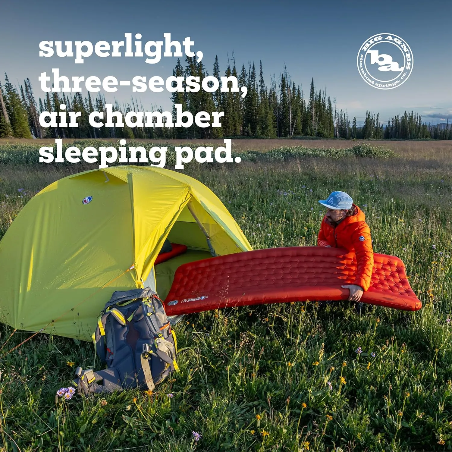 Big Agnes Rapide SL - Insulated Sleeping Pad, Ultralight, All Season Compact Backpacking and Hiking, Pumphouse Sack Included, Orange, 20x72 Regular
