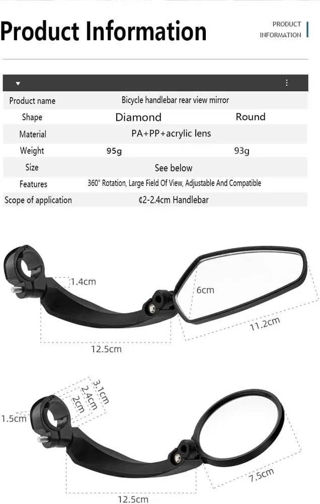 Bike Mirror, 360-Degree Cycling Rear View Mirror Rotatable Bicycle Bike Rear View Mirror Flexible Reflective Mirror(A Pack of 2)