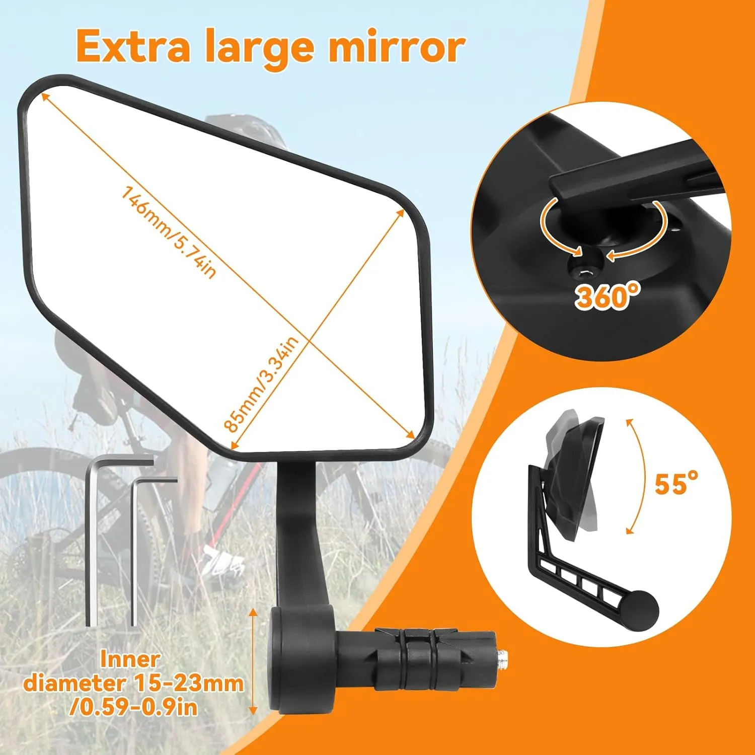 Bike Mirror,2PCS Bar End Bicycle Mirror, HD Glass E-bike Rearview Mirror Scratch Resistant and Fall Resistant,Cycle Rear View Mirrors for Handlebar(Left&Right)