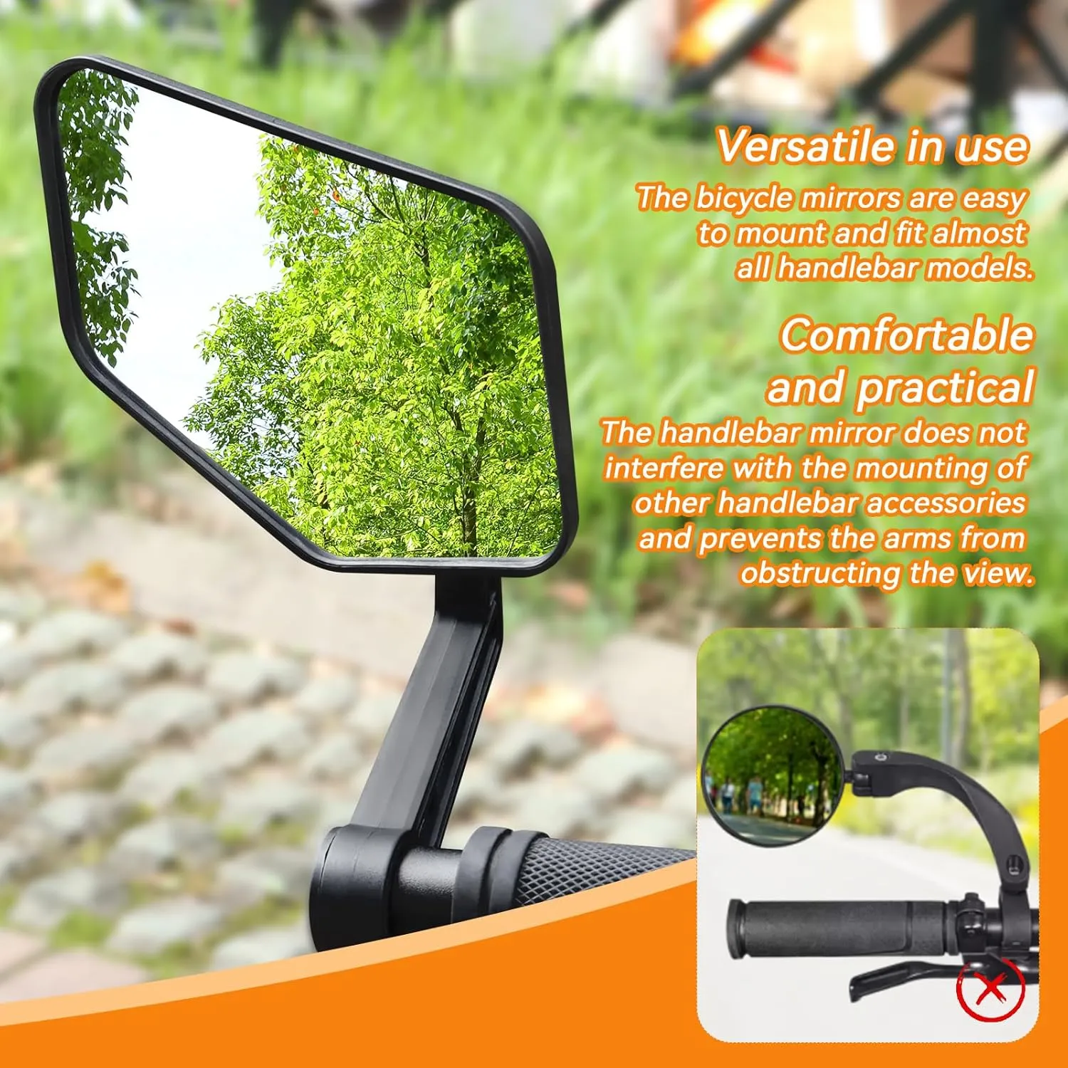Bike Mirror,2PCS Bar End Bicycle Mirror, HD Glass E-bike Rearview Mirror Scratch Resistant and Fall Resistant,Cycle Rear View Mirrors for Handlebar(Left&Right)