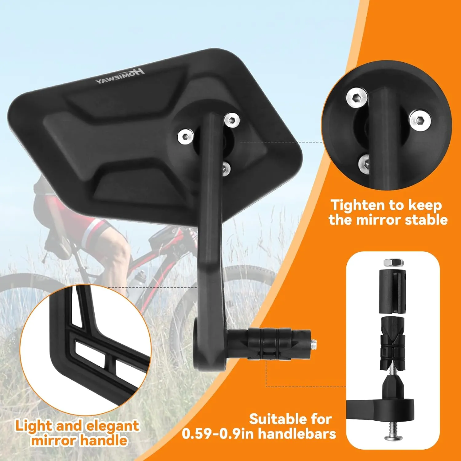 Bike Mirror,2PCS Bar End Bicycle Mirror, HD Glass E-bike Rearview Mirror Scratch Resistant and Fall Resistant,Cycle Rear View Mirrors for Handlebar(Left&Right)