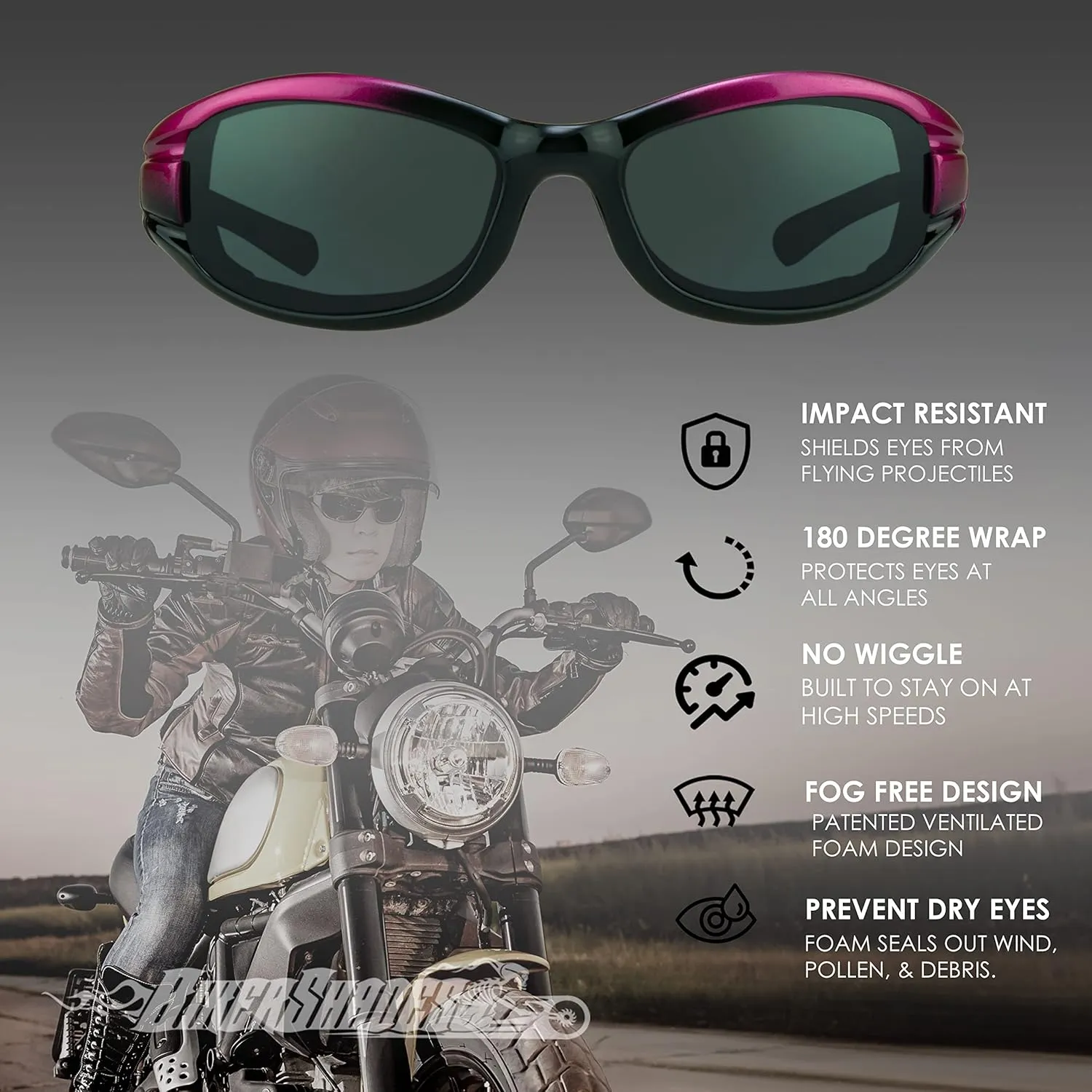 Bikershades Motorcycle Sunglasses Foam Padded PETITE Women, Girls and Boys.