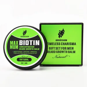 Biotin Beard Balm for Men – Unscented Growth & Styling Balm with Castor Oil, Jojoba & Shea Butter – Natural Conditioner & Softener – Hydrates & Thickens All Beard Types – 2 OZ