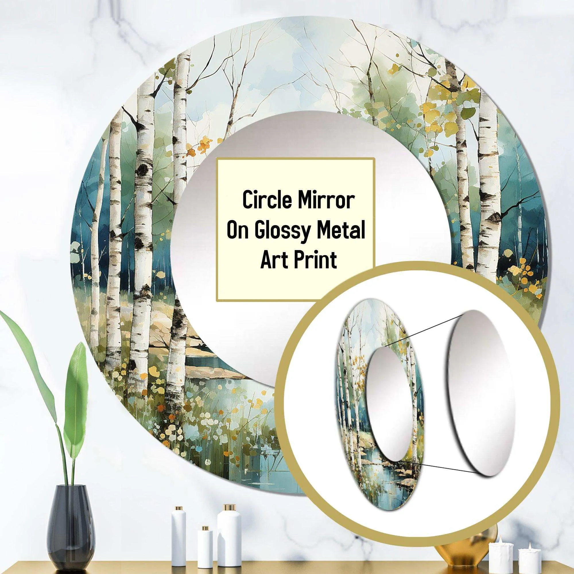 Birch Woods Whispering Winds X - Floral Wall Mirror