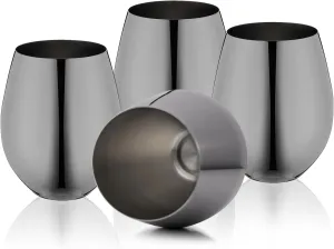 Black Stainless Steel Wine Glasses Set of 4, 18oz Unbreakable Stemless Metal Wine Glass for Outdoor, Travel, Camping, Pool