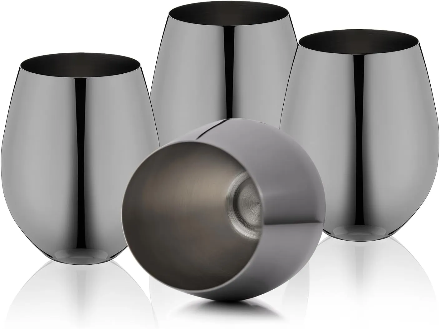 Black Stainless Steel Wine Glasses Set of 4, 18oz Unbreakable Stemless Metal Wine Glass for Outdoor, Travel, Camping, Pool