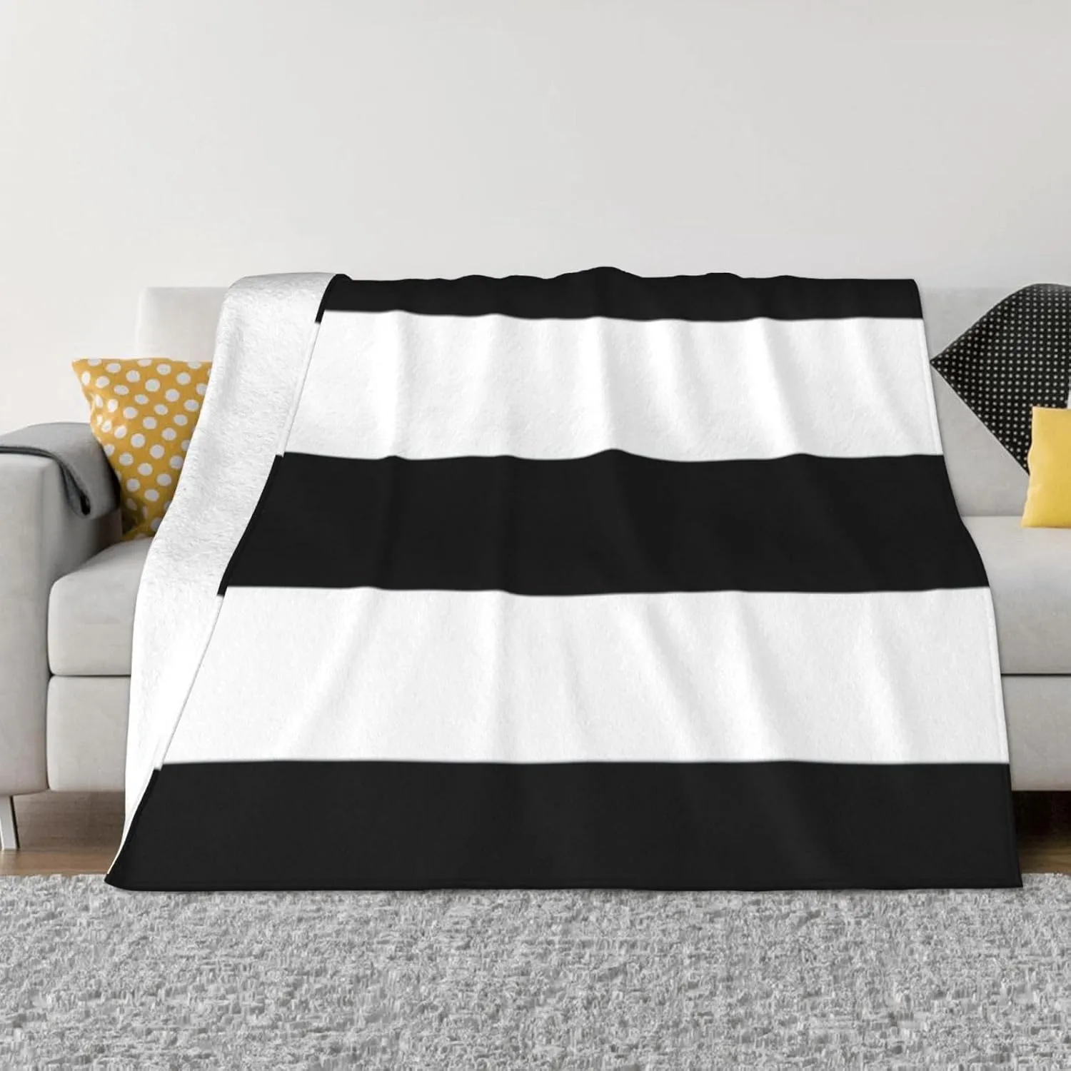 Black White Stripes 60"X50" Flannel Blanket - 100% Soft Polyester, Lightweight and Warm, Suitable for Families, Camping, Travel