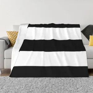 Black White Stripes 60"X50" Flannel Blanket - 100% Soft Polyester, Lightweight and Warm, Suitable for Families, Camping, Travel