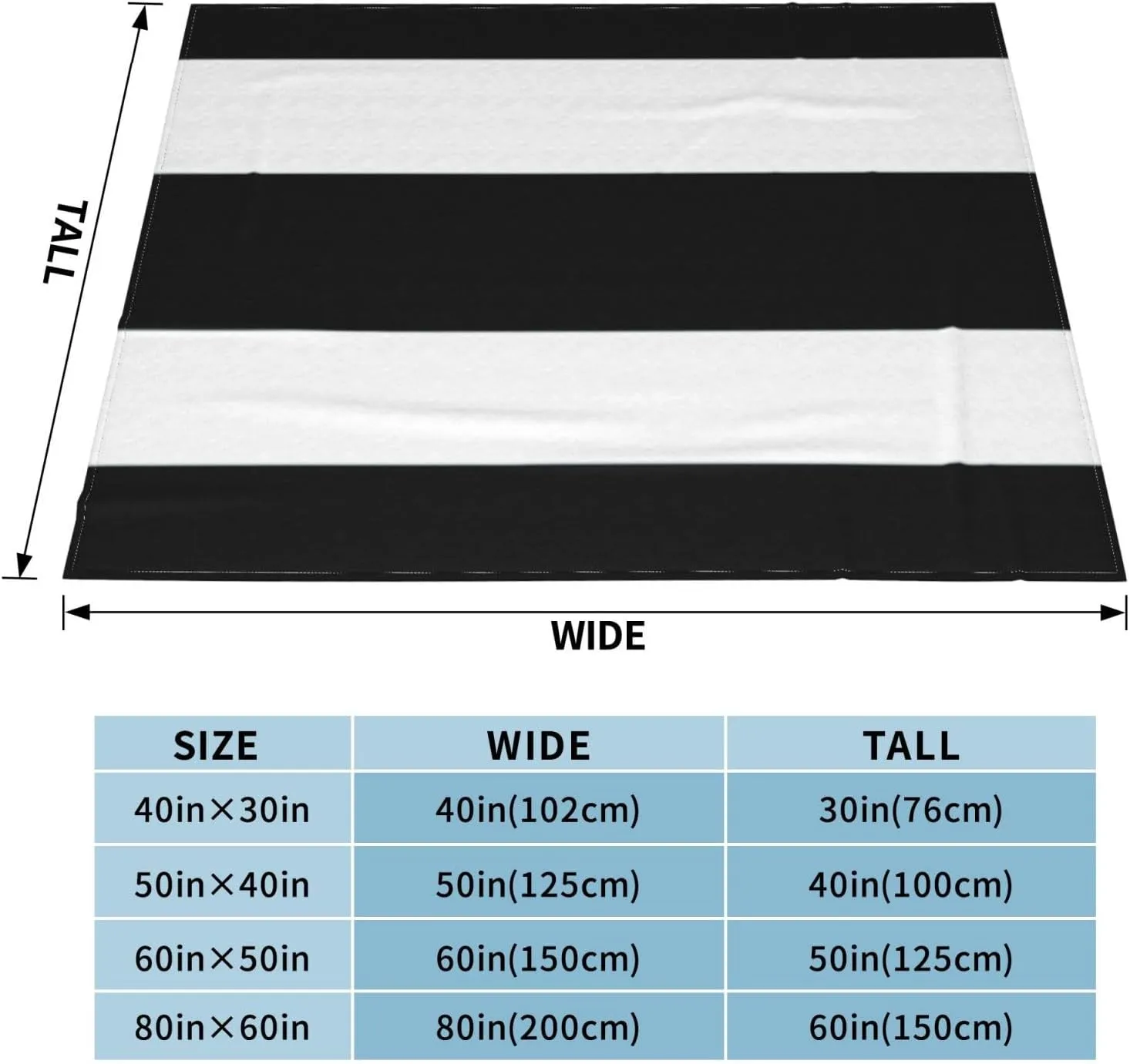 Black White Stripes 60"X50" Flannel Blanket - 100% Soft Polyester, Lightweight and Warm, Suitable for Families, Camping, Travel