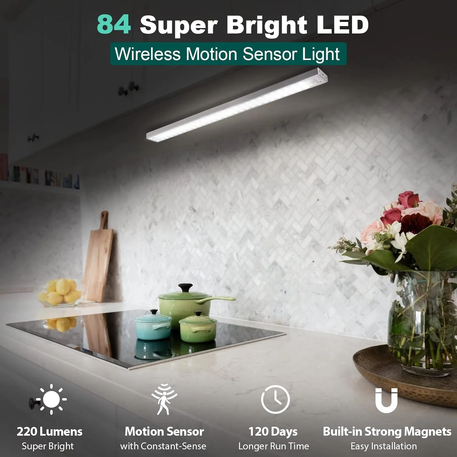 BLS 84 LED Closet Lights - Battery Powered, Super Bright Under Cabinet Lighting with Motion Sensor, Wireless, 3200mah Rechargeable Battery, 120 Days Run Time