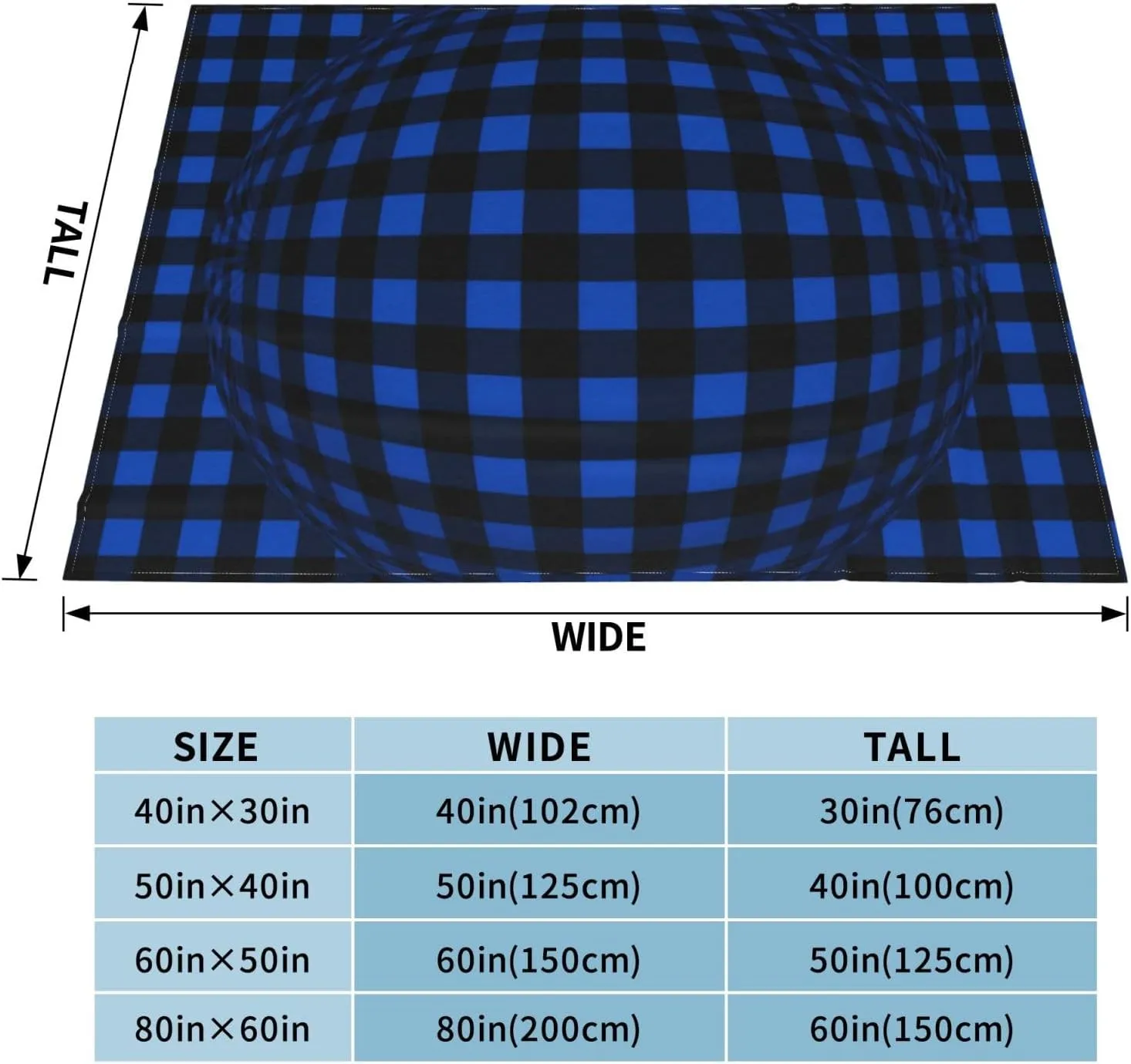Blue and Black Buffalo Check 60"X50" Flannel Blanket - 100% Soft Polyester, Lightweight and Warm, Suitable for Families, Camping, Travel
