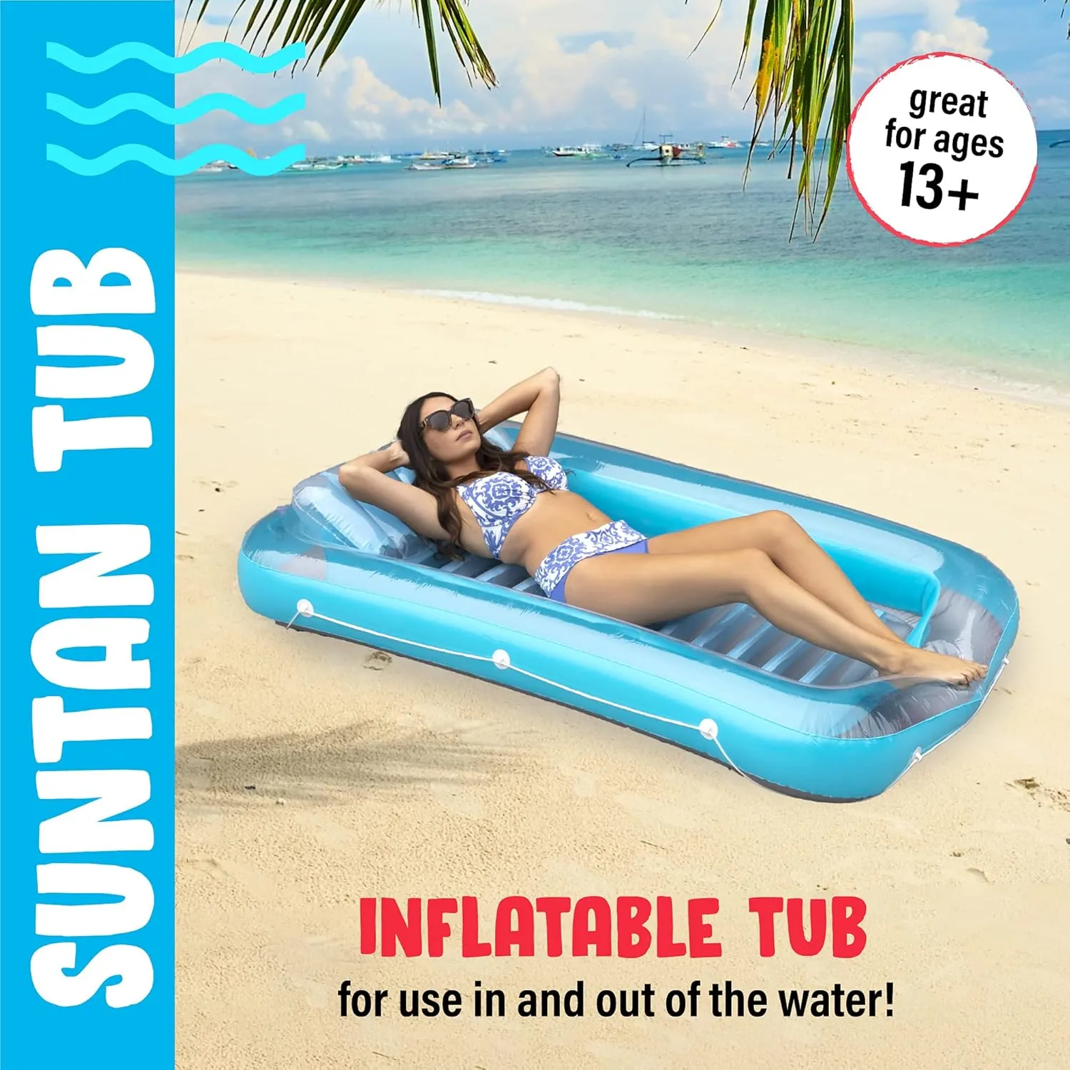 Blue Inflatable Tanning Lounger Float - Personal Pool Lounge with Pillow - 13 Years 