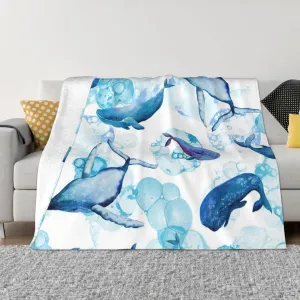 Blue Whales 60"X50" Flannel Blanket - 100% Soft Polyester, Lightweight and Warm, Suitable for Families, Camping, Travel