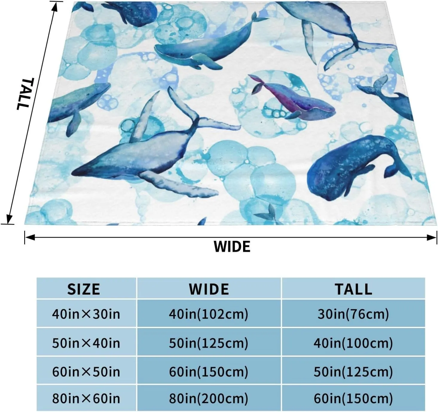Blue Whales 60"X50" Flannel Blanket - 100% Soft Polyester, Lightweight and Warm, Suitable for Families, Camping, Travel