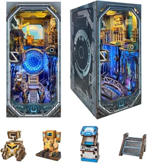Book Nook Kit for Adults, DIY Miniature Dollhouse Booknook Kit with Led Light & Dust Baffle, 3D Wooden Bookshelf Puzzle Booknook Insert Decor Crafts for Adults Teen Gifts (Planetary ERA)