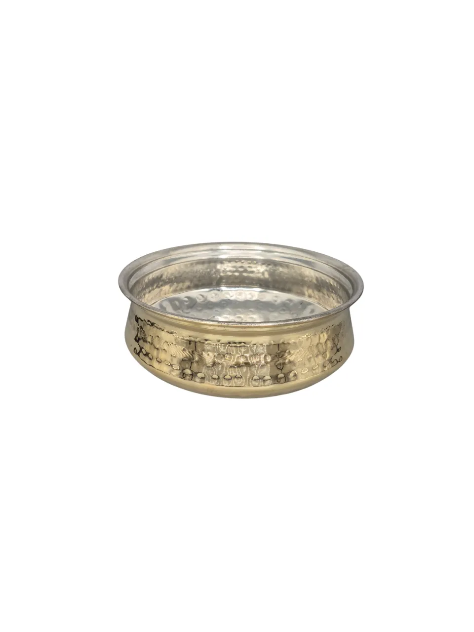 Brass Hyderabadi Handi for Cooking, Hammered Finish, 9" Round, 1 Liter, Tin Coating