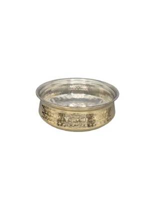 Brass Hyderabadi Handi for Cooking, Hammered Finish, 9" Round, 1 Liter, Tin Coating