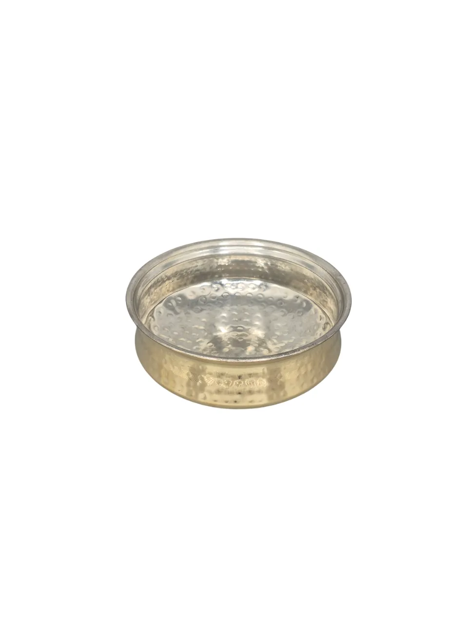 Brass Hyderabadi Handi for Cooking, Hammered Finish, 9" Round, 1 Liter, Tin Coating