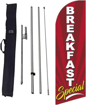 Breakfast Special 6 ft Swooper Feather Flag with Travel Bag Flag Pole Kit and Ground Spike (Dark Brown)
