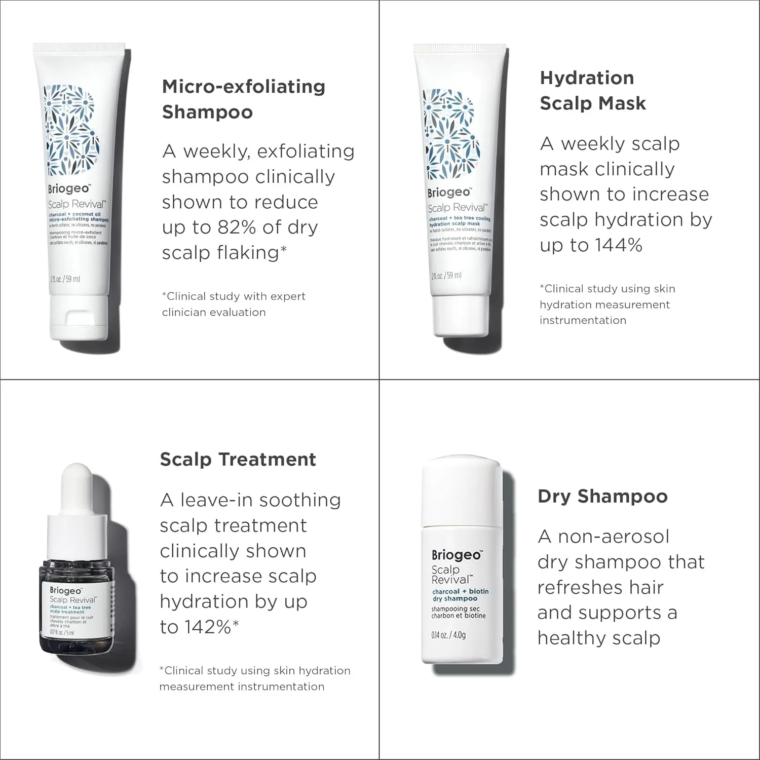 Briogeo Scalp Revival Soothe   Detoxify Minis Kit, Soothe a Dry, Flaky, Itchy Scalp, Clarify Build Up, Scalp Detox, Unclog Hair Follicles,Travel Kit, Vegan, Cruelty-Free, 4-Piece Set