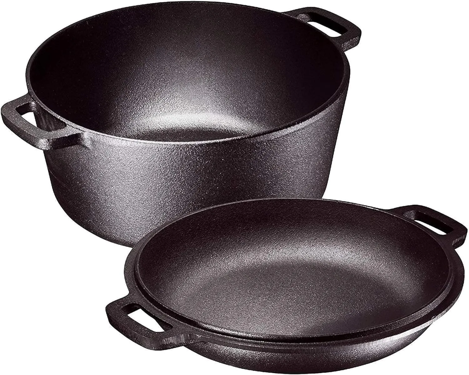 Bruntmor 2-in-1 Pre-Seasoned Cast Iron Dutch Oven with Handles - Crock Pot Black Cast Iron Pot with Skillet lid - All-in-One Cookware Braising Pan for Casserole Dish - 5 Quart - Black